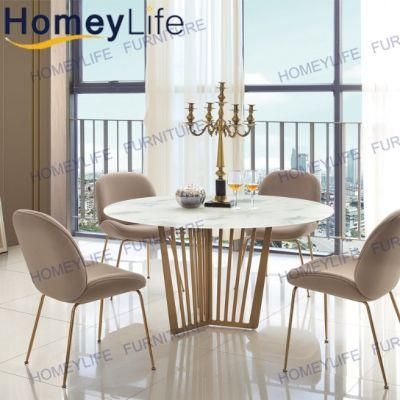 Mininalist Restaurant Home Circle Marble Metal Living Room Dining Table Chair Furniture