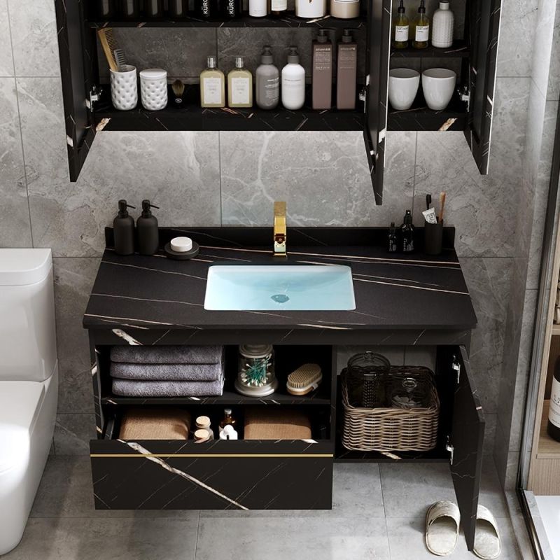 Modern Design Black Floating Bathroom Vanity Wall Mount Ceramic Single Sink Vanity