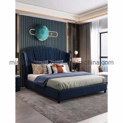 (MN-MB113) Modern Bedroom Furniture Adult High Back King/Queen Size Blue Fabric Bed