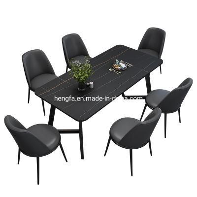 Custom Factory Office Negotiation Table Carbon Steel Frame Marble Dining Table