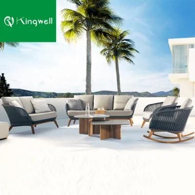 Luxury Modern Designs Teak Frame Outdoor Garden Sofa Set Furniture Rope Sofa for Sale
