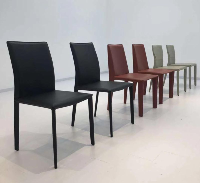 Modern Hard Saddle Leather Dining Chair with Heavy Steel Frame