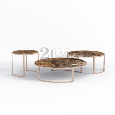 Custom European Steel Design Large Home Furniture Set Luxury Modern Living Room Marble Top Coffee Table Set