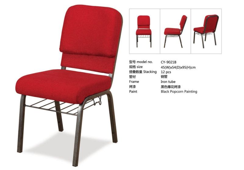 Red Fabric Steel Church Chair