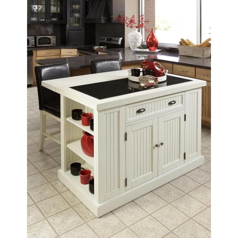 American Home Styles High Quality UV Painting Kitchen Cart with Granite Top with 2 Door 1 Drawer