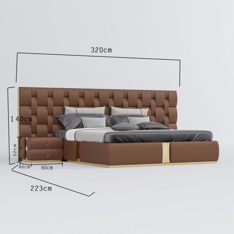 Luxury Modern King Size High Quality Home Furniture Italian Design Wooden Frame Genuine Leather Bedroom Bed