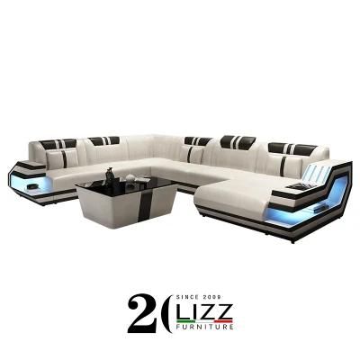 Unique Design Home Furniture Set Modern Sectional Corner LED Leather Sofa