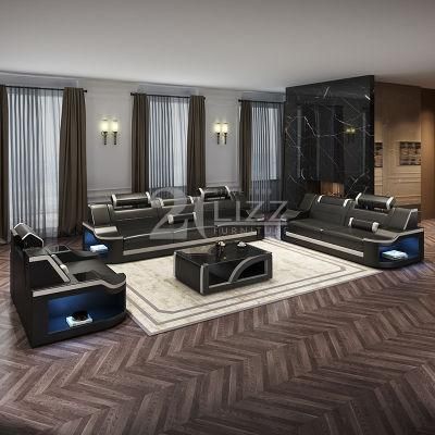 Manufacturer Direct Home Lounge Furniture Top Gain Leather LED Smart Sofa Set