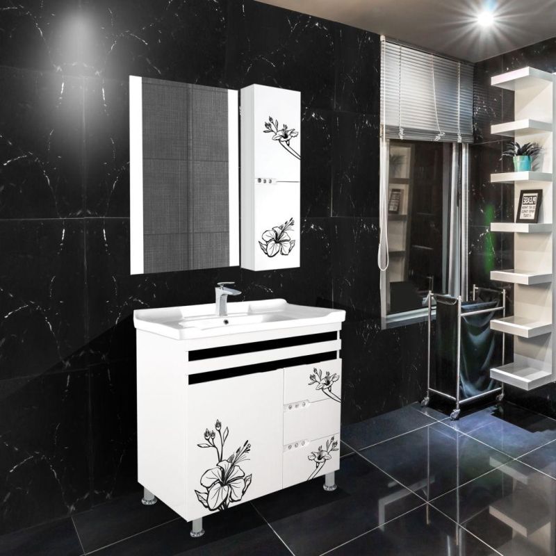 Black Stainless Steel Bathroom Cabinet with Side Cabinet and Mirror
