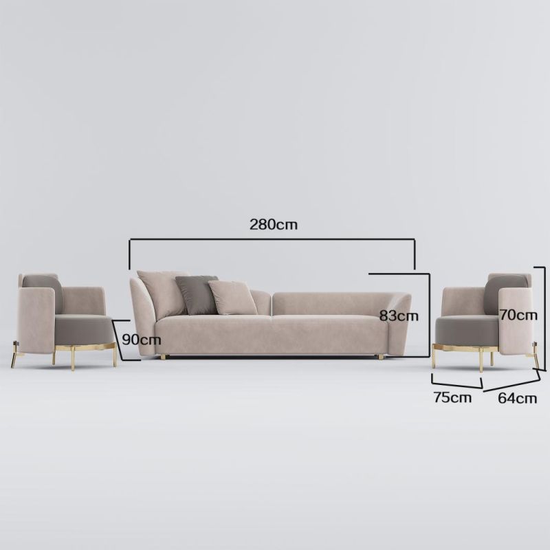 Wholesale High End Modern Sectional Sofa Furniture Luxury Nordic Fabric 3 Seater Couch Loveseat Sofa with Arm Chair