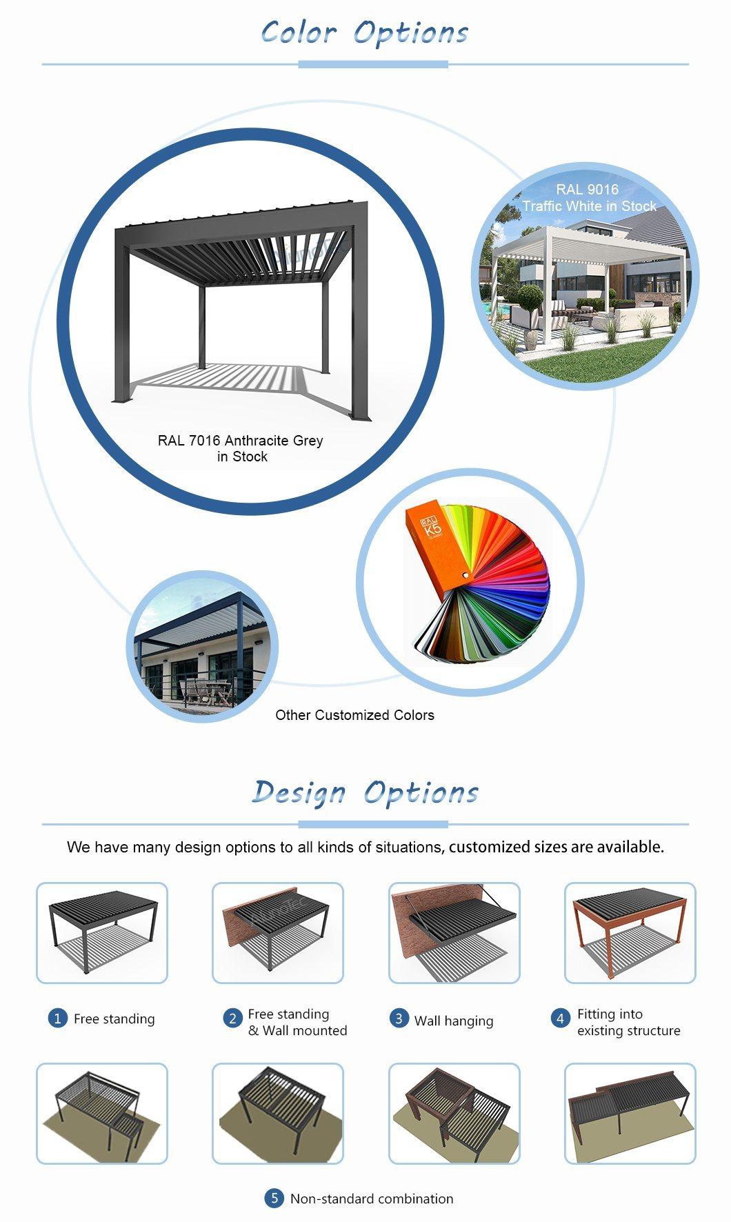 Modern Design Motorized Waterproof Garden Balcony Louvered Roof Covering Pergola Gazebo with Curton