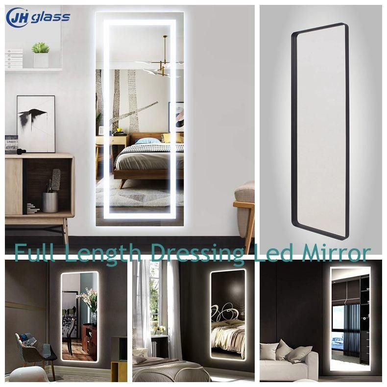 Wall Mounted Full Length Decorative Metal Stainless Steel Aluminum Framed Mirror Dressing Mirror LED Mirror