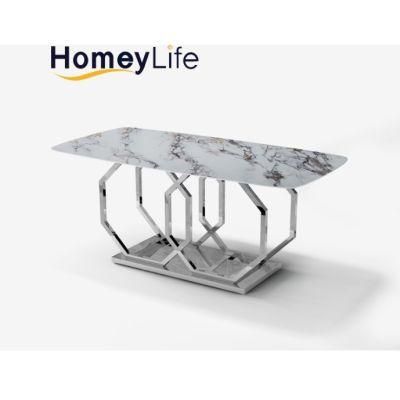 Living Room Modern Marble Dining Table with Stainless Steel Base