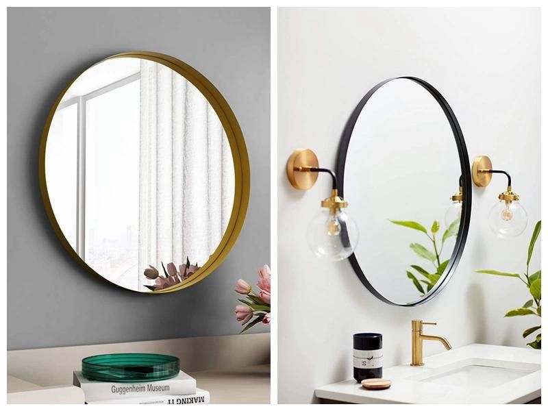Northern Europe Style Round Framed Bathroom Mirror Gloden Black Color Wall Mounted Cosmetic Mirror