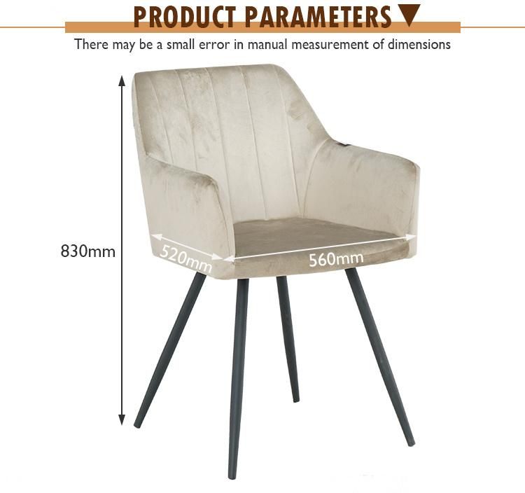 Italian Luxury Modern Designer Beige Velvet Fabric Dining Chair with Armrests