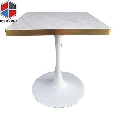 80cm Rectangle Solid Marble Coffee Table White Tulip Base Golden Stainless Steel Frame
