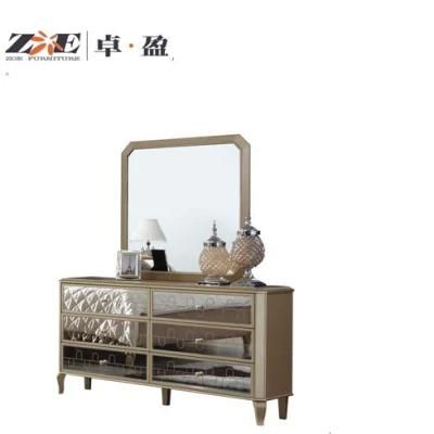 Latest High Glossy Golden Color Mirrored Modern Make up Dressing Table Bedroom Dresser Designs for Home Furniture