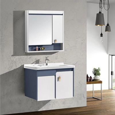 Modern PVC Hotel Bathroom Cabinet Combination Toilet Blue Furniture with Mirror Vanity