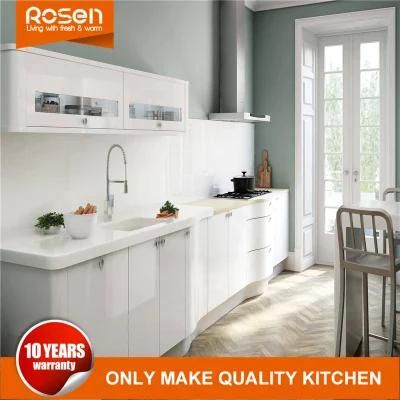 Chinese Wholesale High End PVC Wrapped White Kitchen Cabinet with Quartz Stone