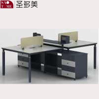 Modern Office Furniture Four-Seater Desk with Support Cabinet and Screen Clip and File Rack