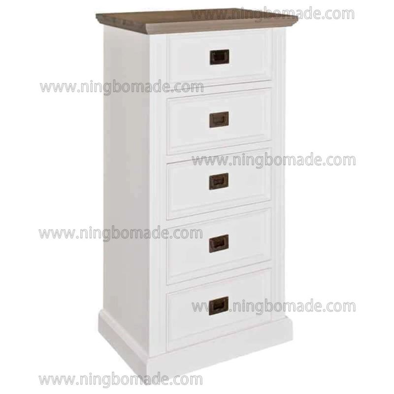 Romantic Rural Interior Furniture Grey Oak Top White Poplar Wood Base Tall Boy Storage Cabinet Drawer Chest