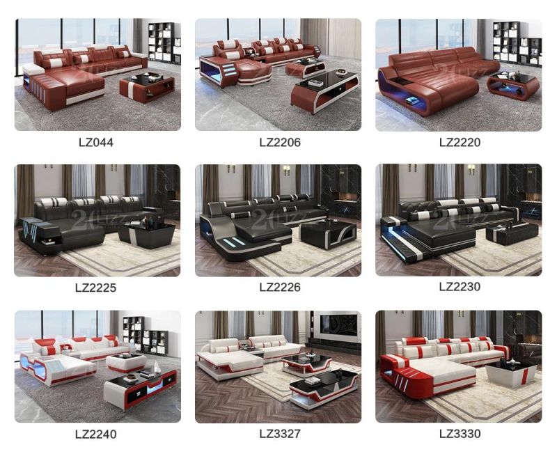 Fast Delivery Contemporary Living Room Furniture Set Leisure Cowhide Leather LED Sofa