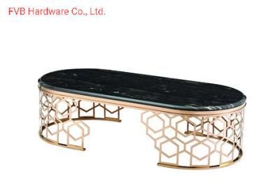 Customized Metal Leg Round Coffee Table with Marble Top