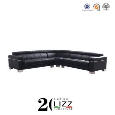 Hotel Office Sectional Wooden Genuine Leather Leisure Sofa Furniture Set