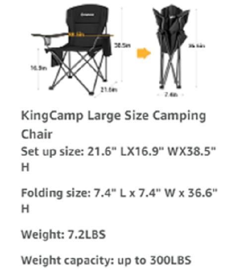 Folding Camping Chair Oversized Heavy Duty Padded Outdoor Chair with Cup Holder Storage and Cooler Bag, 450 Lbs Weight Capacity, Thicken 600d Oxford, Black