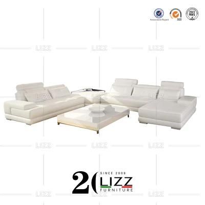 Wooden Home Office Living Room Furniture Modern Contemporary Geniue Leather Leisure Corner Sofa