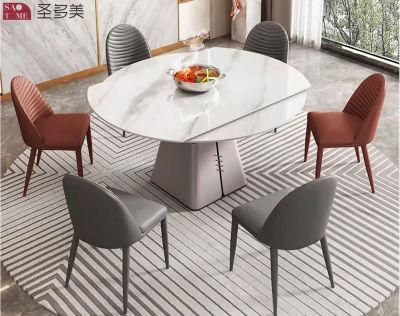 Italian Style Southeast Asia Design Extendable Dining Table Metal PU Leather Slate Dining Table