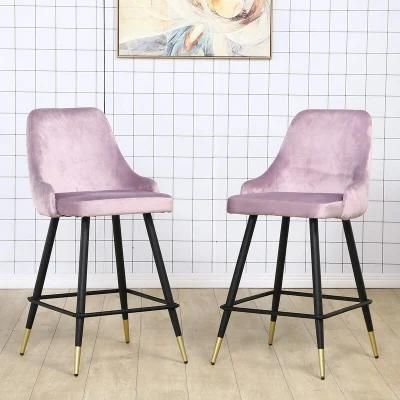 Thick Velvet Cushion Metal Frame Gold Foot High Chair Bar Stool for Kitchen Breakfast Home Bar Counter Use