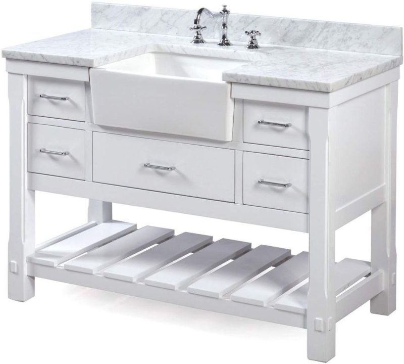 American Style Floor Standing Double Sink Solid Wood Bathroom Cabinet Vanity with Ceramic Sinks