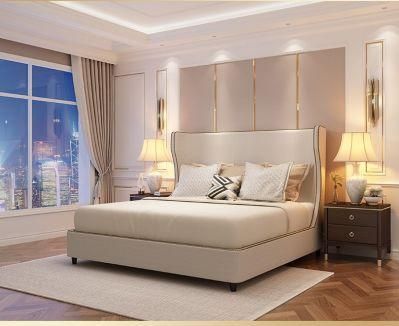Modern Light Luxury Bed Master Bedroom Fabric Bed American Double Bed Small Apartment Simple Solid Wood Wedding Bed