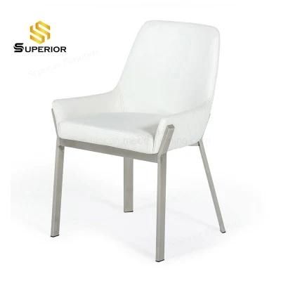 Cheap Modern Chrome Legs White PU Leather Dining Chairs
