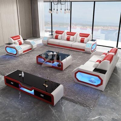 Leisure Modern Living Room Set Home Furniture Genuine Leather Corner LED Sofa Set
