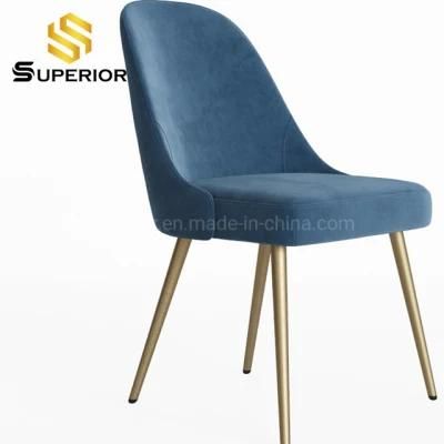 Living Room Blue Fabric Metal Frame Gold Leg Dining Chairs