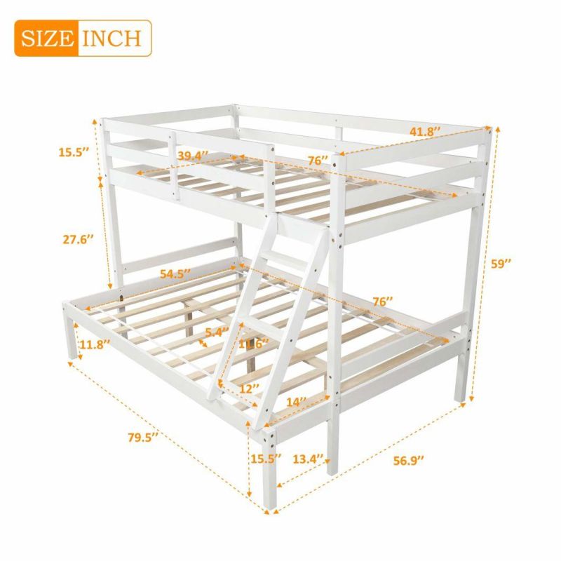 Solid Wood Bunk Bed + Guardrail + Ladder