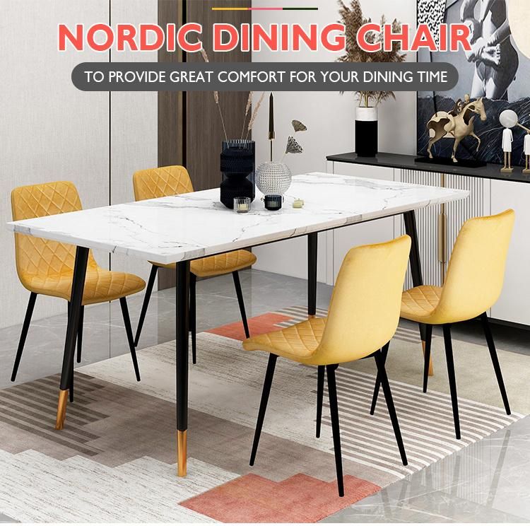 Factory Sales Dining Room Furniture Metal Legs Modern Velvet Fabric Dining Chair