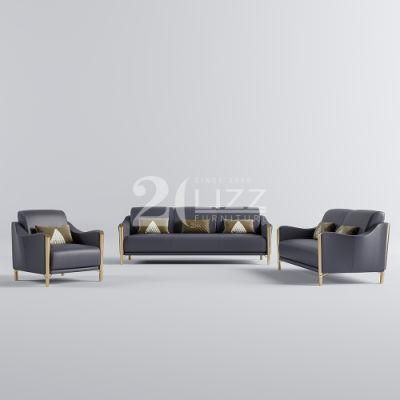 Factory Wholesale Modern Living Room Furniture Stainless Steel European Simple Genuine Leather Sofa