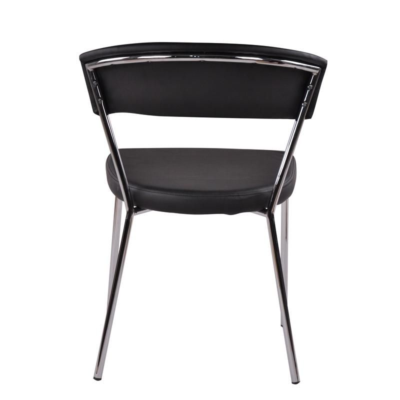 Modern High Hole Back Black Faux Leather Silver Chrome Leg Dining Chair