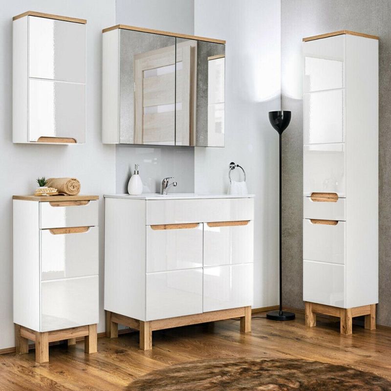 Vanity Unit 81cm Ceramic Washbasin High Gloss Bathroom Furniture