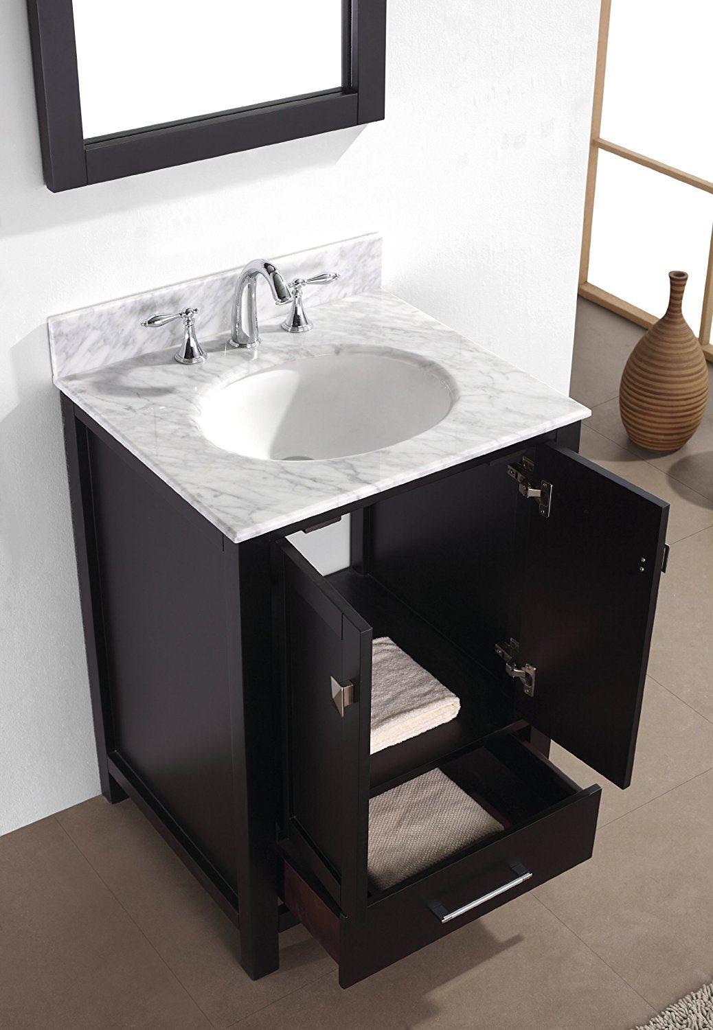 24 Inch White Solid Wood Bathroom Cabinet Free Standing Vanity