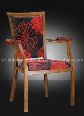 Metal Frame Comfortable Red Pattern Fabric Imitated Wood Armrest Chair (YC-E65)