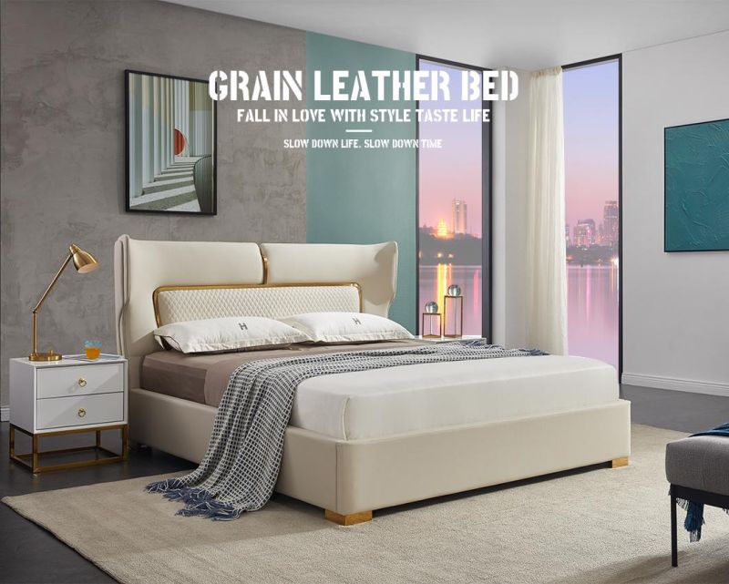 China Supplier Simple Design Hotel Bedroom Leather Bed Modern Furniture