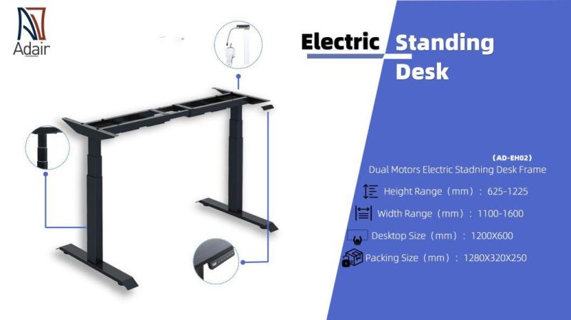 Smart Continuous Height Adjustable Dual Motors Standing Desk Frame