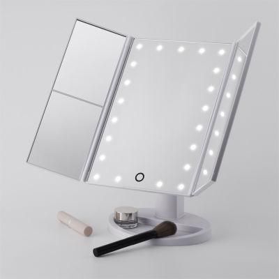 Top-Rank Selling Trifold LED Makeup Dimmable Brightness Standing Mirror for Dressing