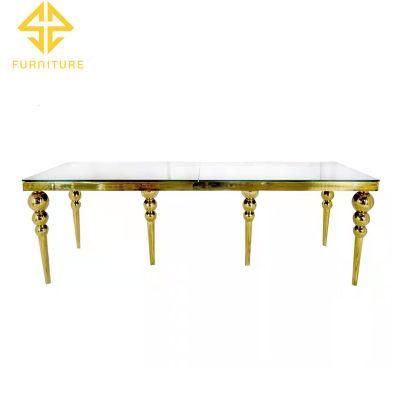 Latest Golden Stainless Steel Frame MDF Top Luxury Dining Table Set for Restaurant