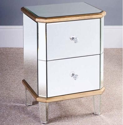 Silver Glass Mirrored Furniture Bedside Table with 2 Drawers