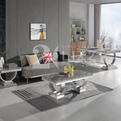 China Factory Directly Sale Modern Home Living Room Furniture Stainless Steel Marble Top Tea Table